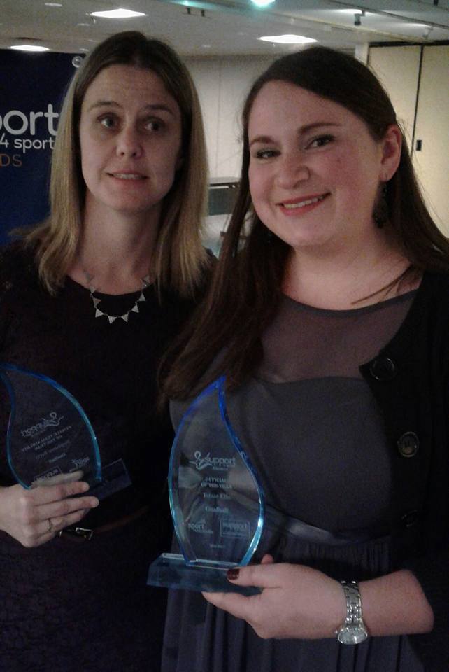 Sport Nova Scotia Suppor4Sport award recipients for goalball, Stephanie Berry, Female team athlete of the year, and Tamar Ellis, Official of the year. 2016-17 