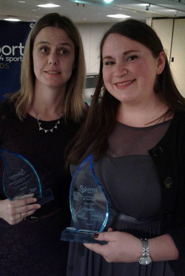 Sport Nova Scotia Suppor4Sport award recipients for goalball, Stephanie Berry, Female team athlete of the year, and Tamar Ellis, Official of the year. 2016-17