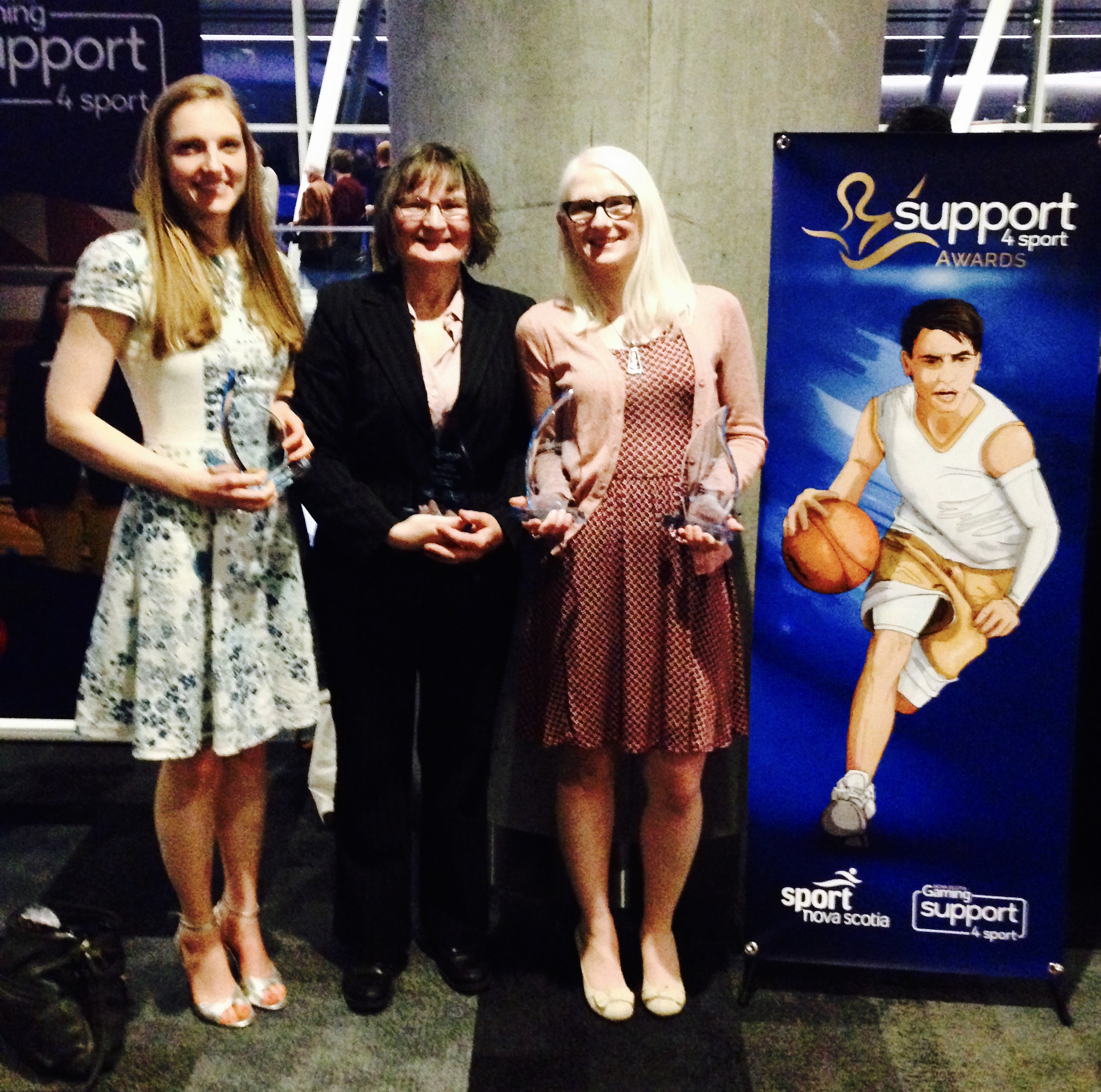 Support4Sport Volunteer of the Year, Coach of the Year, and Female Team Athlete of the 2017-18 year for Blind Sports Nova Scotia — with Beth Coish, Linda MacRae Triff and Jennie Bovard 