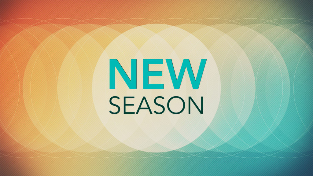 New season in text in front of a blu, orange, and yellow background